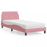 VidaXL Pat cu saltea, Dover, roz, 90x190 cm, catifea 3208316