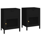 Cumpara ieftin Noptiere, 2 buc., negru, 40x30x54,5 cm, otel si sticla