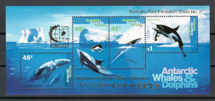 Teritorile Antarctice 1995 Mi 102/05 bl 1I Singapore 95 MNH - Balene si delfini