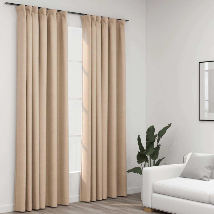 Draperii opace aspect in, cu c&acirc;rlige, 2 buc. bej, 140 x 245 cm
