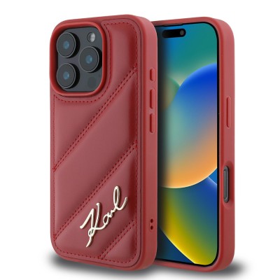 Husa iPhone 16 Pro Karl Lagerfeld Diagonal Quilted Script, rosu, KLHCP16LPQDSMGR foto