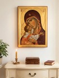Icoana Maica Domnului cu Pruncul litografie pe lemn