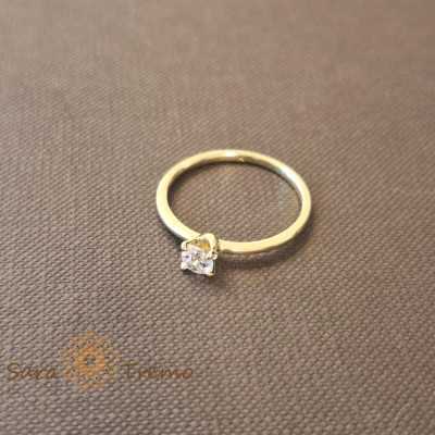 Inel clasic tip logodna cu zirconia alb - placat 14k foto