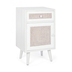 Noptiera 1 sertar si 1 usa din lemn alb bej crem Montiel 40 cm x 31.5 cm x 67 h