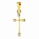 Pandantiv din aur galben 14K - cruce cu brațe &icirc;nguste și zirconii transparente