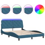 Cumpara ieftin Cadru de pat cu LED fara saltea, albastru, 140x200 cm, catifea