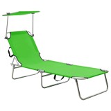Cumpara ieftin Sezlong pliabil cu copertina, verde, aluminiu