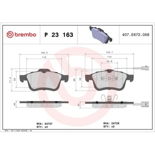 Placute frana Fiat Doblo Bus (263) 11.09-, Doblo Cargo (263) 02.10-, Doblo Platform / Chassis (263) 02.10-; Lancia Delta 3 (844) 08.08-08.14; Opel Co