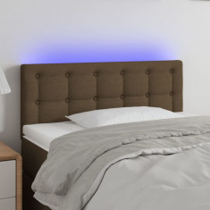 vidaXL Tăblie de pat cu LED, maro închis, 90x5x78/88 cm, textil