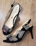 Superbe sandale de lux FABI made in Italy noi piele decorata cu swarovski superbe elegante 37, Piele intoarsa, Negru