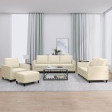 vidaXL Set de canapele cu perne, 4 piese, crem, piele ecologică