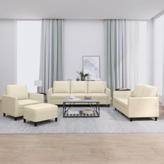vidaXL Set de canapele cu perne, 4 piese, crem, piele ecologică