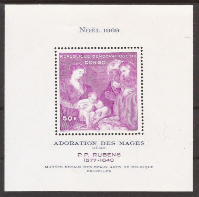CONGO 1969 PICTURA CRACIUN RUBENS ( colita dantelata ) MNH foto