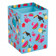 Suport din carton pentru pixuri si creioane, model flamingo, 8x8x10,5 cm, mov foto