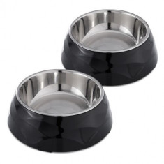 Set 2 Boluri pentru animale de companie Navaris, Metal, Negru, 57479.01 foto