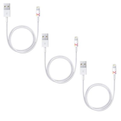 Set 3 Cabluri de Date si Incarcare, USB / Lightning, Albe, 2A, Viteza 10 Gbps, 1 M foto