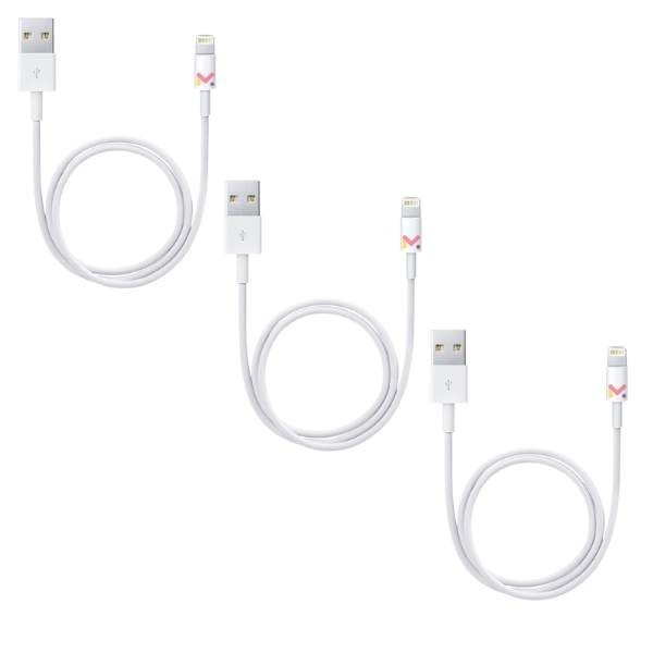 Set 3 Cabluri de Date si Incarcare, USB / Lightning, Albe, 2A, Viteza 10 Gbps, 1 M