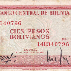 BOLIVIA 100 pesos bolivianos 1962 VF!!!