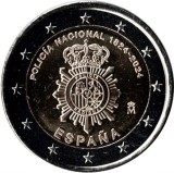 Moneda 2 Euro Comemorativă Spania 2024: Poliția Națională, UNC, Nouă, Necirculată