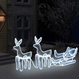 Instalație lumini Crăciun, 2 reni &amp; sanie cu plasă, 648 LED-uri