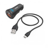 Set incarcator auto Hama, micro USB, QC, 1.5m, Negru
