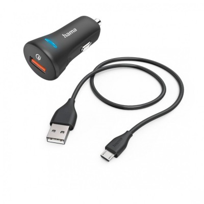 Set incarcator auto Hama, micro USB, QC, 1.5m, Negru foto