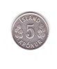 Moneda Islanda 5 kronur 1975, stare foarte buna, curata, Europa, Cupru-Nichel