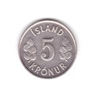 Moneda Islanda 5 kronur 1975, stare foarte buna, curata