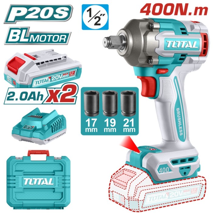 TOTAL - MASINA DE INSURUBAT CU IMPACT CU ACUMULATOR 20V-2.0AH LI-ION (INCLUDE 2 ACUMULATORI,1 INCARC PowerTool TopQuality