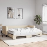 VidaXL Pat de zi cu extensie și saltele, crem, 80x200 cm, textil