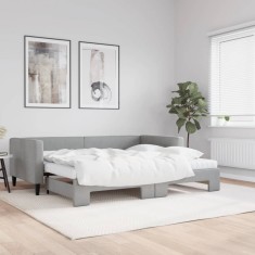 vidaXL Pat de zi cu extensie și saltele, gri deschis 90x190 cm textil 3196606