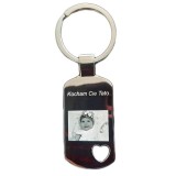 Breloc personalizat poza si text. Breloc metalic dreptunghi cu inima decupata gravat personalizat cu poza si textul tau