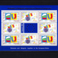 RO 2006 LP 1748a ,"Romania si Bulgarie in UE " minicoala 8M+1 vinieta /folio,MNH