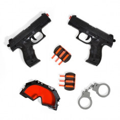 Set arme de jucarie pentru copii, model set de politie cu 2 pistoale, catuse si ochelari foto