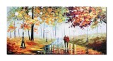 Cumpara ieftin Tablou indragositi pictat manual GIGANT living, dormitor, Impreuna pe aleea vietii, 140x70cm ulei pe panza in cutit, Leonard Covaci