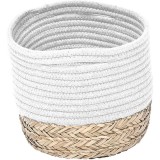 Coș Rufe Bumbac / Iarba De Mare 30X22X17 Cm &ndash; Alb / Natural | Organizatoare Baie