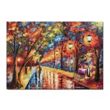 Tablou pictat manual living, hol, Impreuna pe aleea vietii, peisaj din parc, 70x50cm ulei pe panza in cutit efect 3D, gata de agatat pe perete
