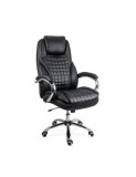 Scaun directorial OFF 633, piele ecologica, suport lombar, robust, mecanism de balans, brate tapitate,120 kg, negru