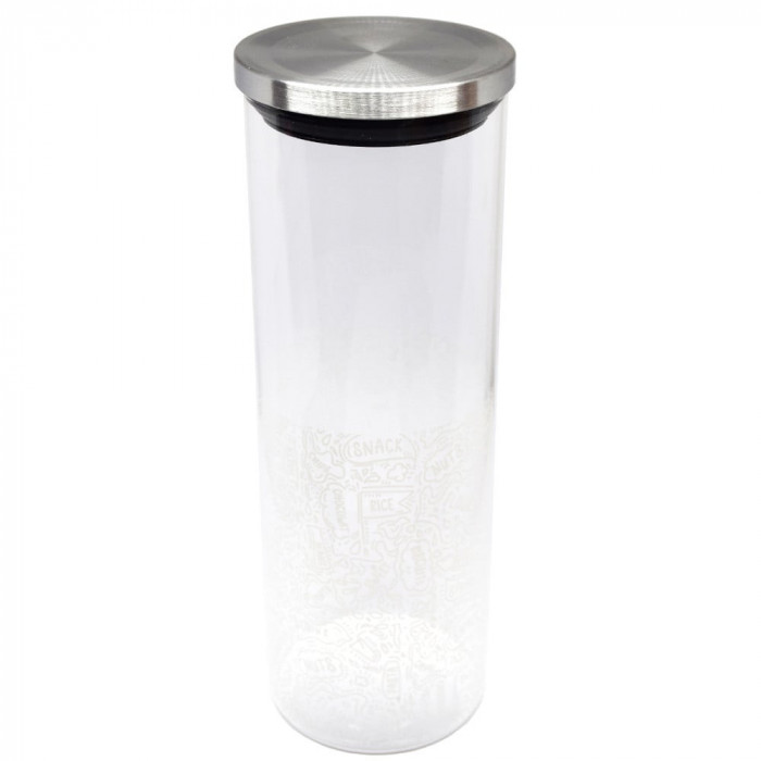 Recipient din sticla borosilicata Pufo pentru zahar, cafea, ceai sau condimente, cu capac ermetic, 1.9L