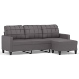 Canapea cu 3 locuri si taburet, gri, 180 cm, piele ecologica