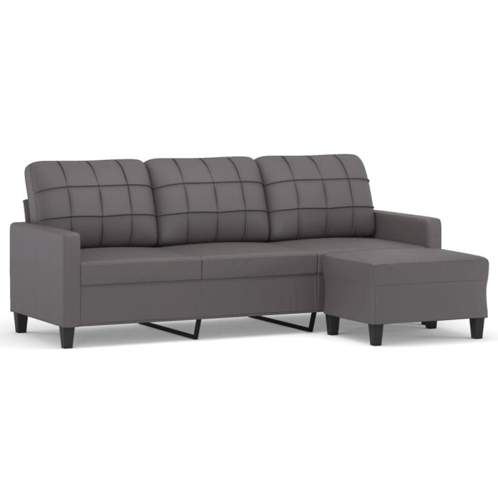 Canapea cu 3 locuri si taburet, gri, 180 cm, piele ecologica