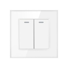 Intrerupator Dublu Cap Scara Cu Panou Din Sticla Securizata Techstar&reg; TGS 01, 220V, 16A, 86 X 86 Mm, Alb, cu 2 Module