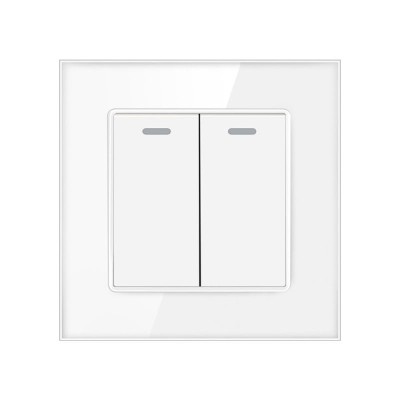 Intrerupator Dublu Cap Scara Cu Panou Din Sticla Securizata Techstar&amp;reg; TGS 01, 220V, 16A, 86 X 86 Mm, Alb, cu 2 Module foto