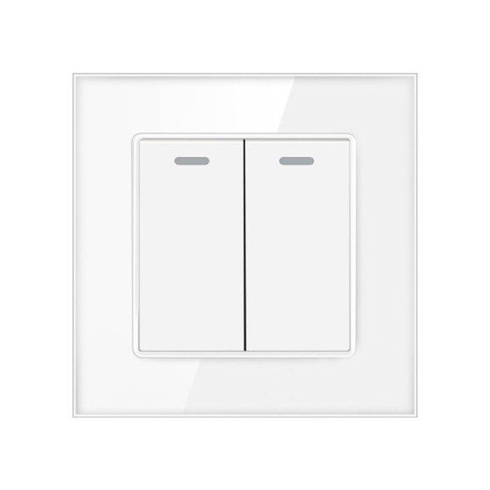 Intrerupator Dublu Cap Scara Cu Panou Din Sticla Securizata Techstar&reg; TGS 01, 220V, 16A, 86 X 86 Mm, Alb, cu 2 Module