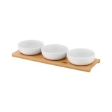 Set 3 boluri pentru servire din ceramica cu suport bambus ZASS alb