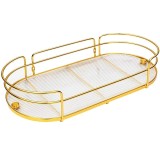 Raft metalic Pufo Luxury pentru baie si bucatarie- Suport organizator pentru blat sau perete, 30.5 x 14.5 cm,auriu