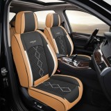 Cumpara ieftin Huse auto premium 5 locuri Carguard Deluxe piele ecologica perforata si textil - maro caramel