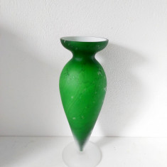 Vaza sticla, 3 straturi - transparent-mat, verde-mar, alb, 31 cm inaltime