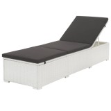 vidaXL Șezlong cu pernă neagră, alb, poliratan