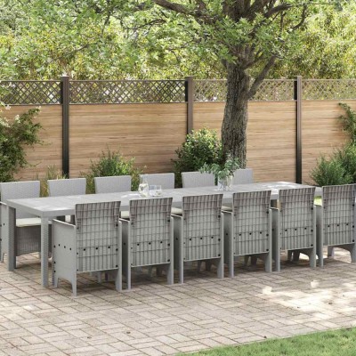 vidaXL Set de masă pentru grădină 13 pcs Gri deschis Ratan Polt foto